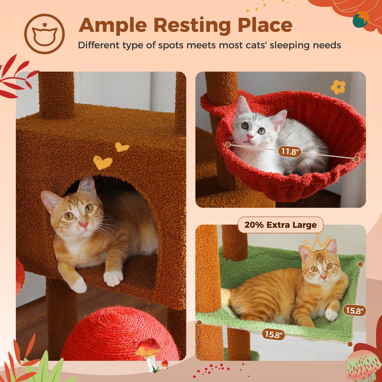 Adjustable Floor-to-Ceiling Cat Tree Tower with Hammock & Scratching Posts