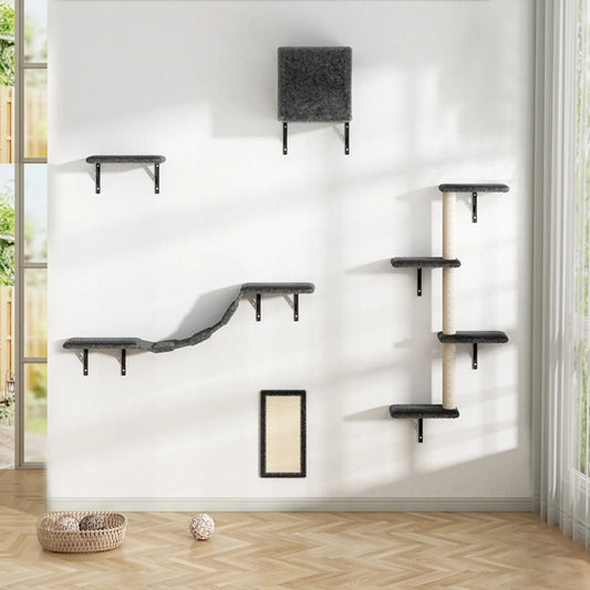 Floating Cat Shelves & Perches – 5pc Wall Cat Furniture Set