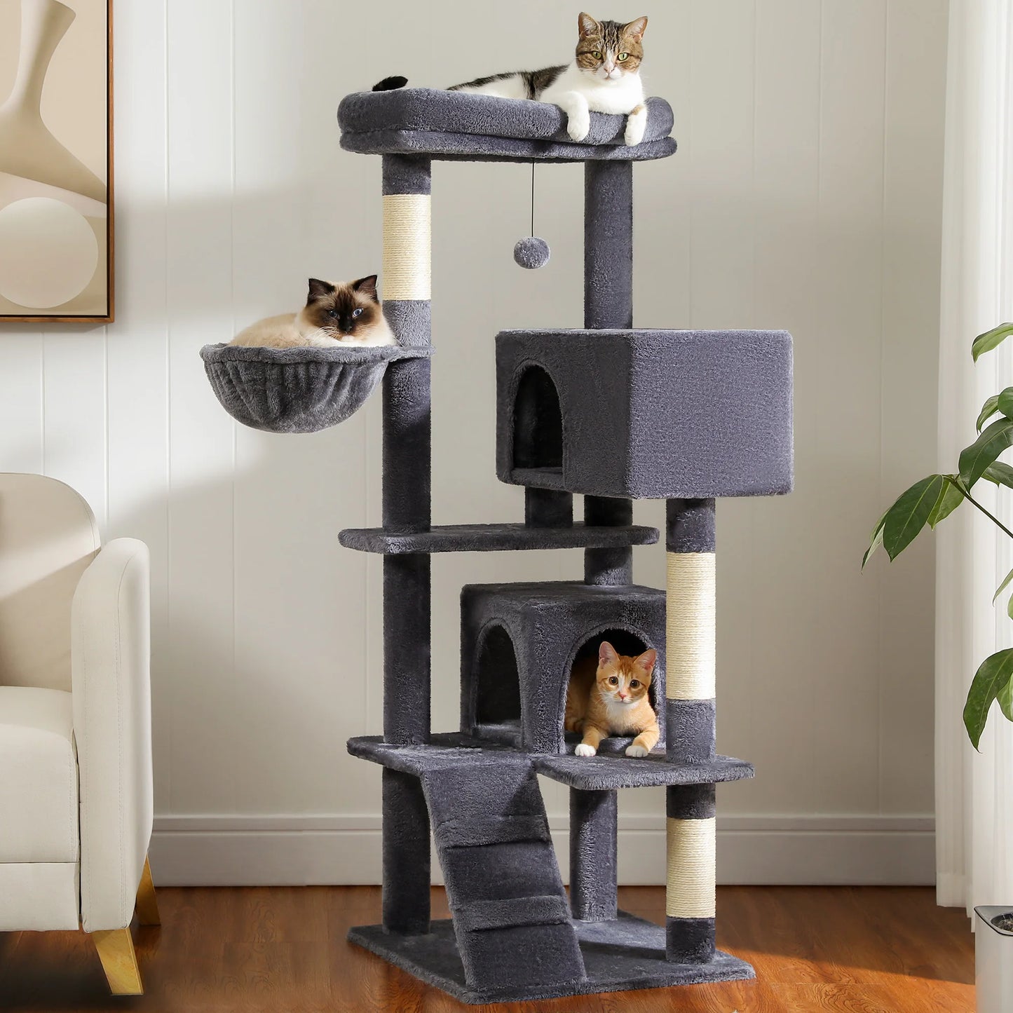 56.3" Cat Tree for Large Cats with Extra-Large Perch & Hammock