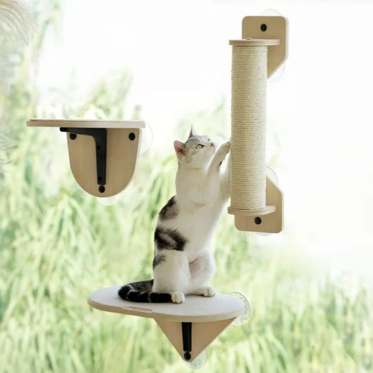 Mewoofun Cat Window Perch Hammock with Climbing Steps and Scratching Post