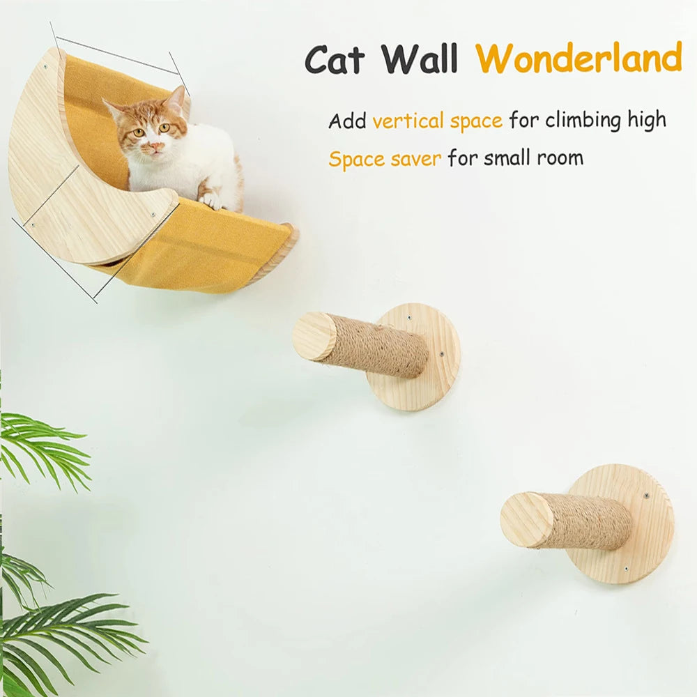 Cat Wall Climbing Shelf with 2 Scratching Posts – Pet Wall Furniture & Hiding House for Indoor Cats
