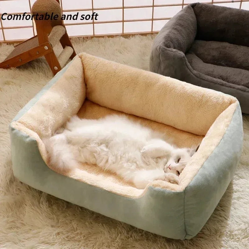 Plush Pet Bed for Cats & Small Dogs – Soft Basket House with Cushion