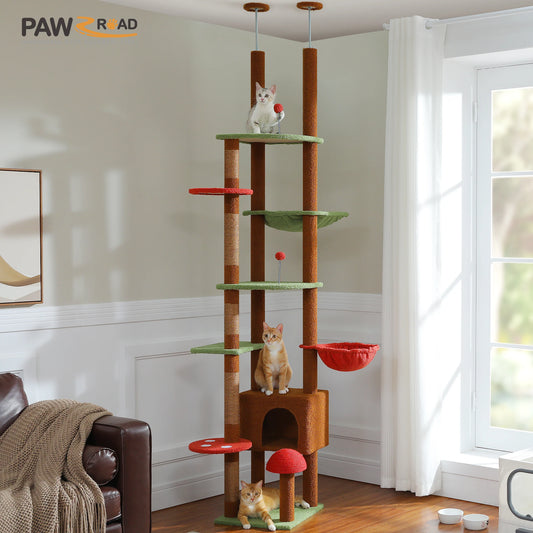 Adjustable Floor-to-Ceiling Cat Tree Tower with Hammock & Scratching Posts