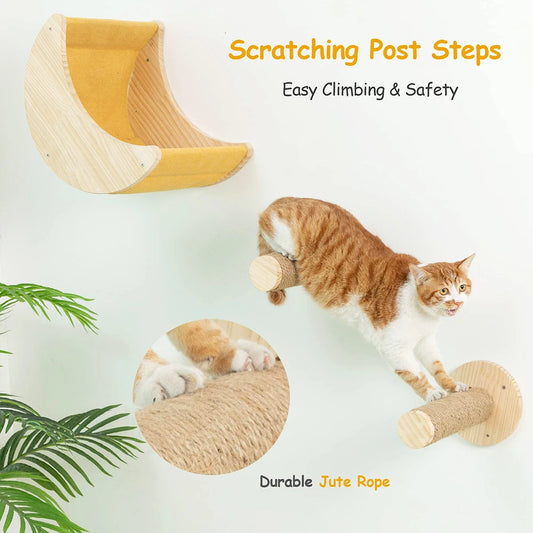 Cat Wall Climbing Shelf with 2 Scratching Posts – Pet Wall Furniture & Hiding House for Indoor Cats