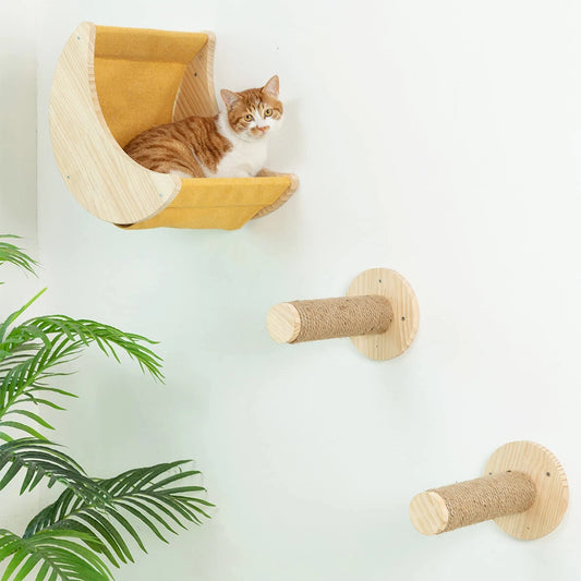 Cat Wall Climbing Shelf with 2 Scratching Posts – Pet Wall Furniture & Hiding House for Indoor Cats